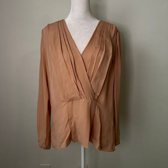 Rebecca Taylor light pink silk long sleeve v-neck top size 12 - Picture 2 of 14